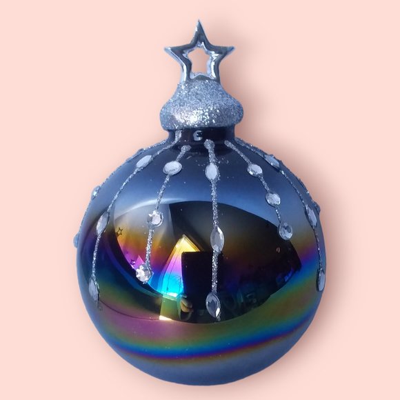 34th & Pine Iridescent Glass Ornament Jeweled Glitter White Clear Black 3pc NIB - Picture 6 of 13